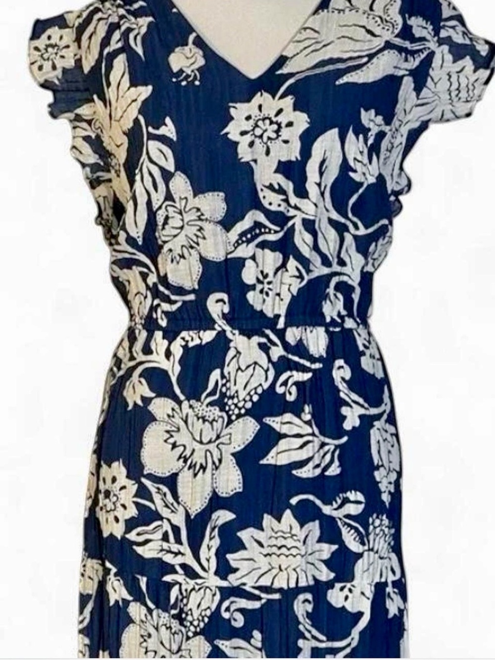 Ophelia Roe Navy & White Floral V-Neck Dress